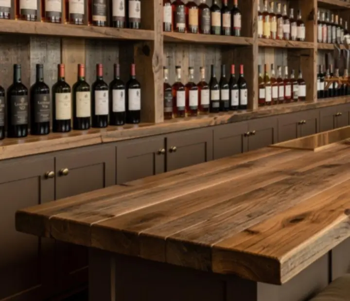 Craft bar counter with draft taps under warm lighting.