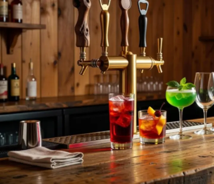 Craft drinks bar with beers on tap and cocktails at BelterHub24