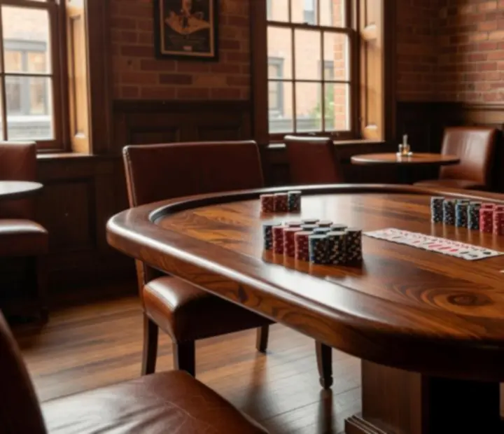 Custom wooden poker table inside the BelterHub24 cardroom